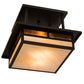 Meyda Lighting Hyde Park 21" 2-Light Craftsman Brown "T" Mission Flush Mount Light With Beige Iridescent And Amber Mica Shade Glass