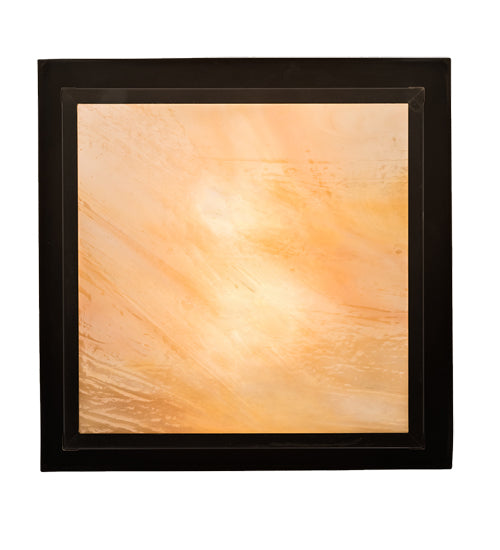 Meyda Lighting Hyde Park 21" 2-Light Craftsman Brown "T" Mission Flush Mount Light With Beige Iridescent And Amber Mica Shade Glass