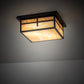 Meyda Lighting Hyde Park 21" 2-Light Craftsman Brown "T" Mission Flush Mount Light With Travertine Idalight & Beige Iridiscent Shade