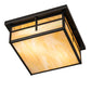 Meyda Lighting Hyde Park 21" 2-Light Craftsman Brown "T" Mission Flush Mount Light With Travertine Idalight & Beige Iridiscent Shade