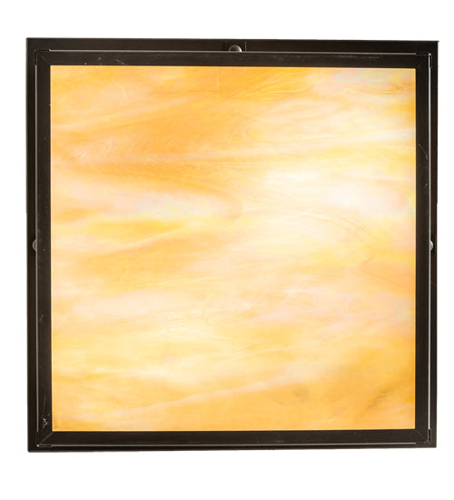 Meyda Lighting Hyde Park 21" 2-Light Craftsman Brown "T" Mission Flush Mount Light With Travertine Idalight & Beige Iridiscent Shade