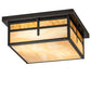 Meyda Lighting Hyde Park 21" 2-Light Craftsman Brown "T" Mission Flush Mount Light With Travertine Idalight & Beige Iridiscent Shade