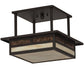 Meyda Lighting Hyde Park 21" 2-Light Oil Rubbed Bronze "T" Mission Flush Mount Light With Beige & Amber Mica Shade Glass