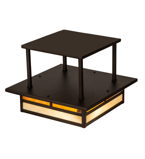 Meyda Lighting Hyde Park 21" 2-Light Oil Rubbed Bronze "T" Mission Flush Mount Light With Beige & Amber Mica Shade Glass