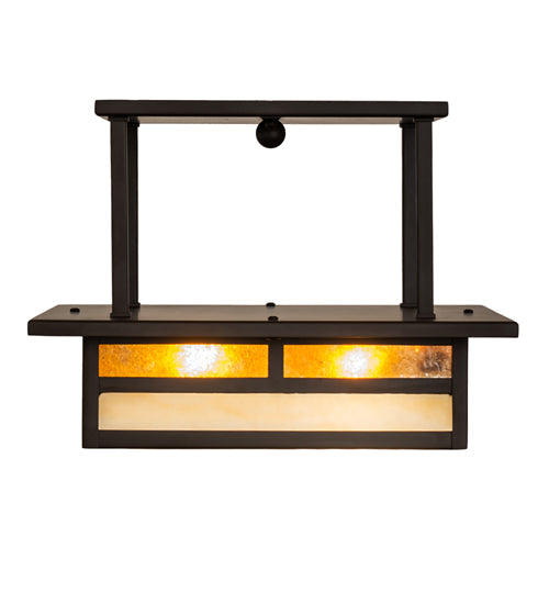 Meyda Lighting Hyde Park 21" 2-Light Oil Rubbed Bronze "T" Mission Flush Mount Light With Beige & Amber Mica Shade Glass