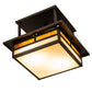 Meyda Lighting Hyde Park 21" 2-Light Oil Rubbed Bronze "T" Mission Flush Mount Light With Beige & Amber Mica Shade Glass