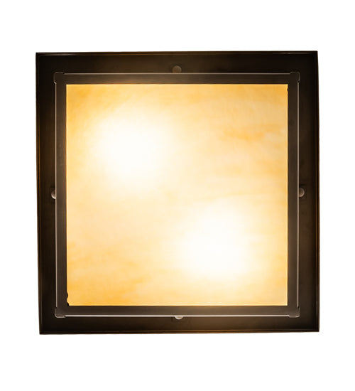 Meyda Lighting Hyde Park 21" 2-Light Oil Rubbed Bronze "T" Mission Flush Mount Light With Beige & Amber Mica Shade Glass