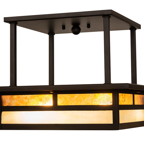 Meyda Lighting Hyde Park 21" 2-Light Oil Rubbed Bronze "T" Mission Flush Mount Light With Beige & Amber Mica Shade Glass