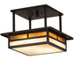 Meyda Lighting Hyde Park 21" 2-Light Oil Rubbed Bronze "T" Mission Flush Mount Light With Beige & Amber Mica Shade Glass