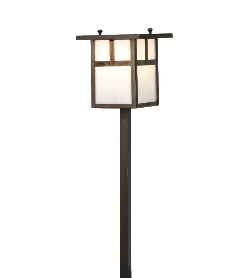 Meyda Lighting Hyde Park 21" Craftsman Brown T Mission Outdoor Post Mount Light With White Art Shade Glass