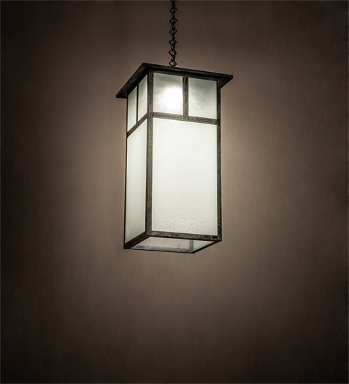 Meyda Lighting Hyde Park 21" Craftsman Verdigris "T" Mission Pendant Light With Frosted Seeded Shade Glass