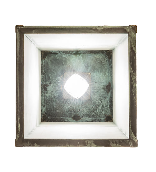 Meyda Lighting Hyde Park 21" Craftsman Verdigris "T" Mission Pendant Light With Frosted Seeded Shade Glass