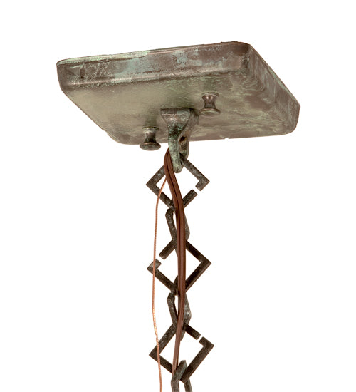 Meyda Lighting Hyde Park 21" Craftsman Verdigris "T" Mission Pendant Light With Frosted Seeded Shade Glass
