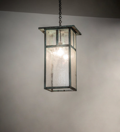 Meyda Lighting Hyde Park 21" Verdigris "T" Mission Pendant Light With Clear Seeded Shade Glass