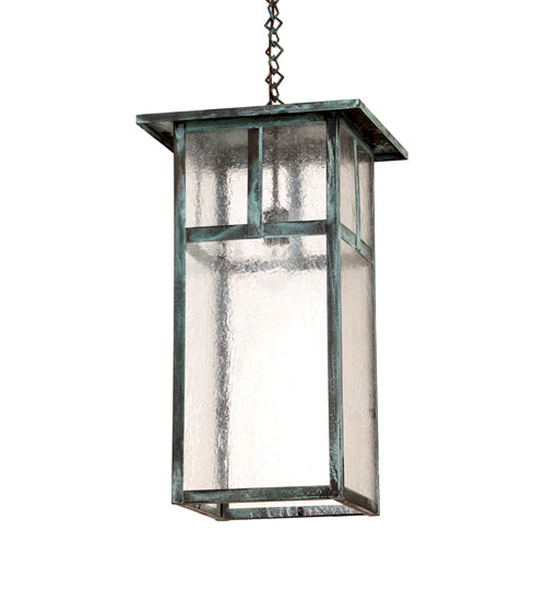 Meyda Lighting Hyde Park 21" Verdigris "T" Mission Pendant Light With Clear Seeded Shade Glass