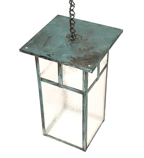 Meyda Lighting Hyde Park 21" Verdigris "T" Mission Pendant Light With Clear Seeded Shade Glass