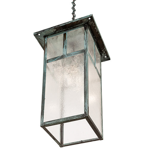Meyda Lighting Hyde Park 21" Verdigris "T" Mission Pendant Light With Clear Seeded Shade Glass