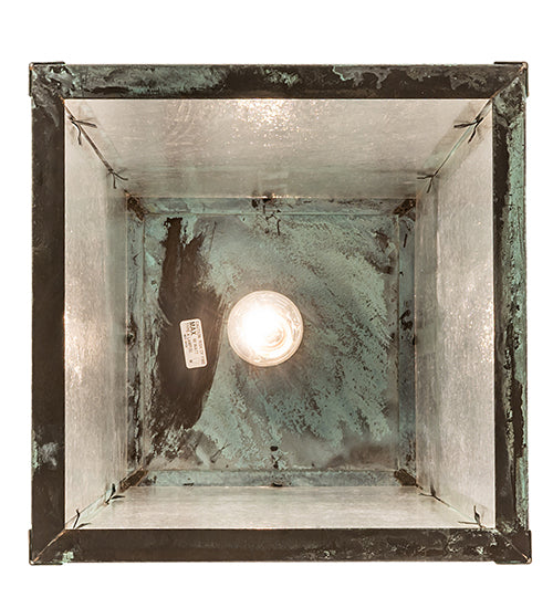 Meyda Lighting Hyde Park 21" Verdigris "T" Mission Pendant Light With Clear Seeded Shade Glass