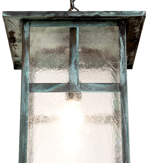 Meyda Lighting Hyde Park 21" Verdigris "T" Mission Pendant Light With Clear Seeded Shade Glass