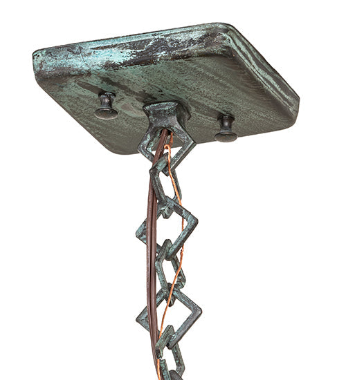 Meyda Lighting Hyde Park 21" Verdigris "T" Mission Pendant Light With Clear Seeded Shade Glass
