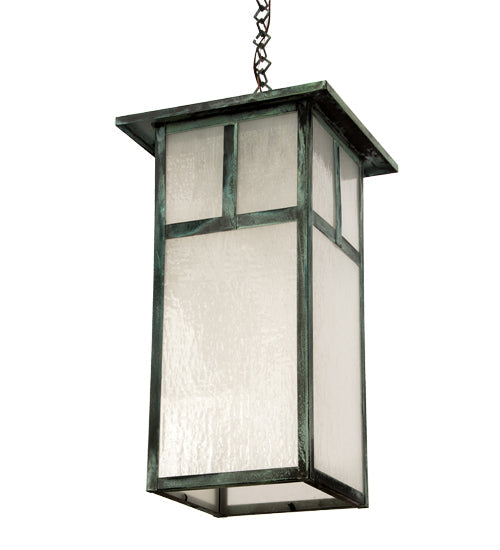 Meyda Lighting Hyde Park 21" Verdigris "T" Mission Pendant Light With Frosted Seeded Shade Glass