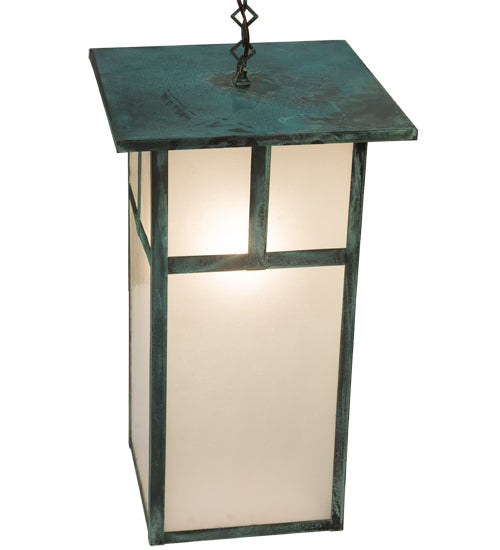 Meyda Lighting Hyde Park 21" Verdigris "T" Mission Pendant Light With Frosted Seeded Shade Glass
