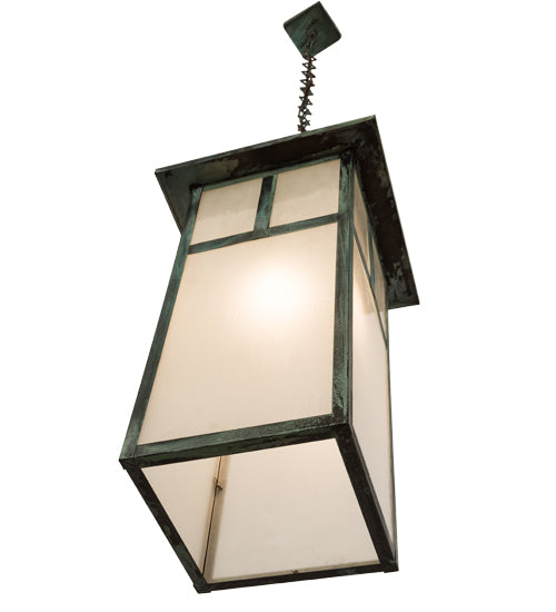 Meyda Lighting Hyde Park 21" Verdigris "T" Mission Pendant Light With Frosted Seeded Shade Glass