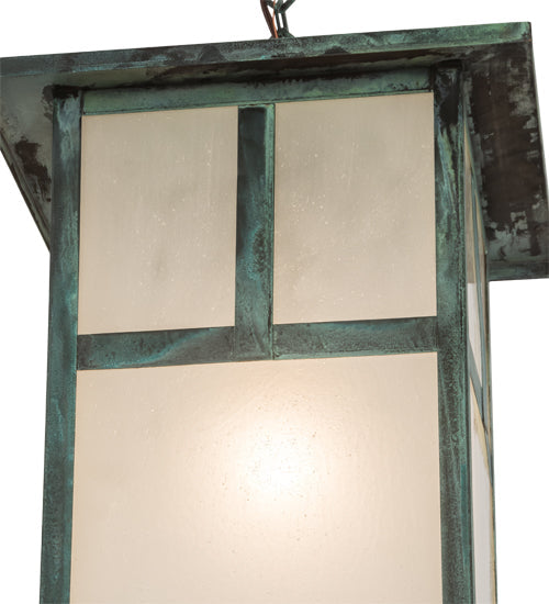 Meyda Lighting Hyde Park 21" Verdigris "T" Mission Pendant Light With Frosted Seeded Shade Glass