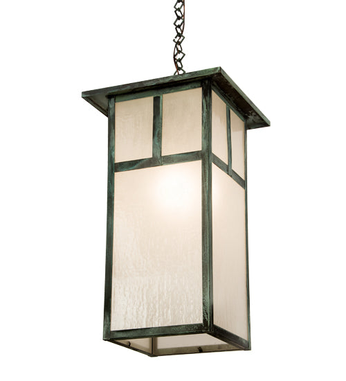 Meyda Lighting Hyde Park 21" Verdigris "T" Mission Pendant Light With Frosted Seeded Shade Glass