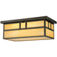 Meyda Lighting Hyde Park 22" 2-Light Craftsman Brown Double Bar Mission Flush Mount Light With Beige Art Shade Glass
