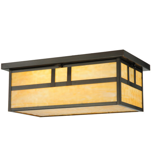 Meyda Lighting Hyde Park 22" 2-Light Craftsman Brown Double Bar Mission Flush Mount Light With Beige Art Shade Glass