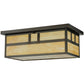 Meyda Lighting Hyde Park 22" 2-Light Craftsman Brown Double Bar Mission Flush Mount Light With Beige Art Shade Glass