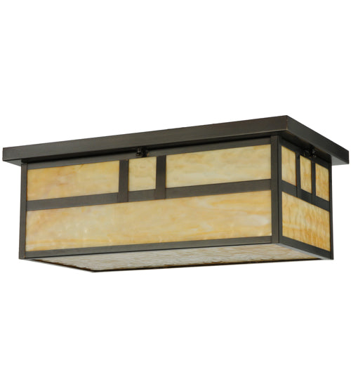 Meyda Lighting Hyde Park 22" 2-Light Craftsman Brown Double Bar Mission Flush Mount Light With Beige Art Shade Glass