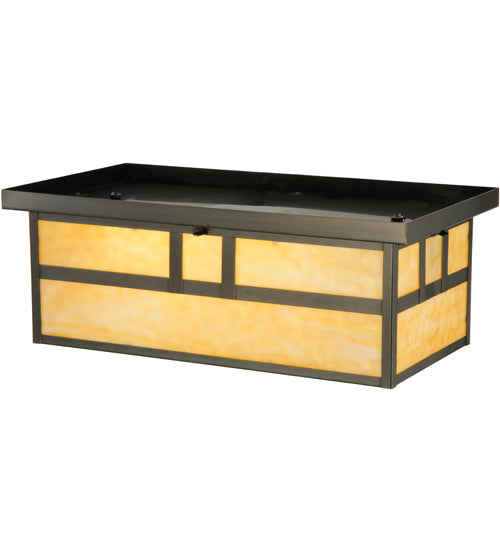 Meyda Lighting Hyde Park 22" 2-Light Craftsman Brown Double Bar Mission Flush Mount Light With Beige Art Shade Glass