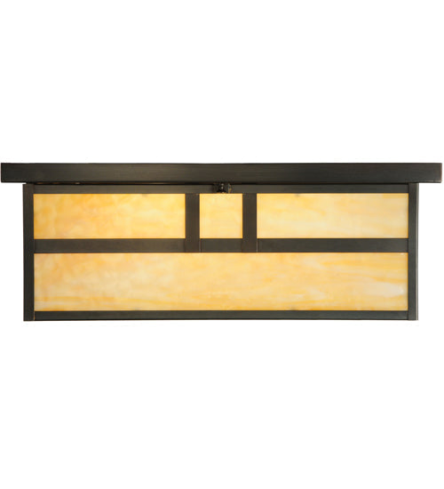 Meyda Lighting Hyde Park 22" 2-Light Craftsman Brown Double Bar Mission Flush Mount Light With Beige Art Shade Glass