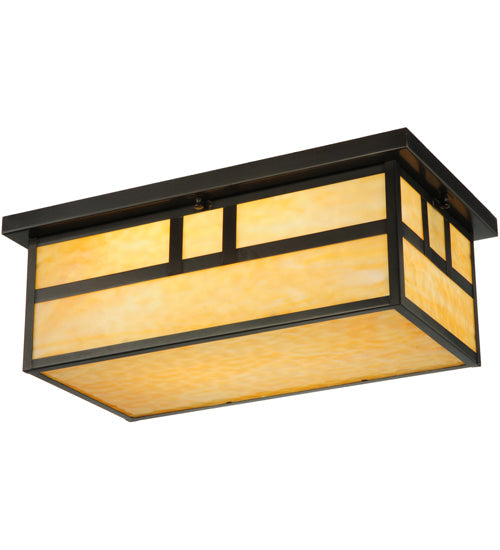 Meyda Lighting Hyde Park 22" 2-Light Craftsman Brown Double Bar Mission Flush Mount Light With Beige Art Shade Glass