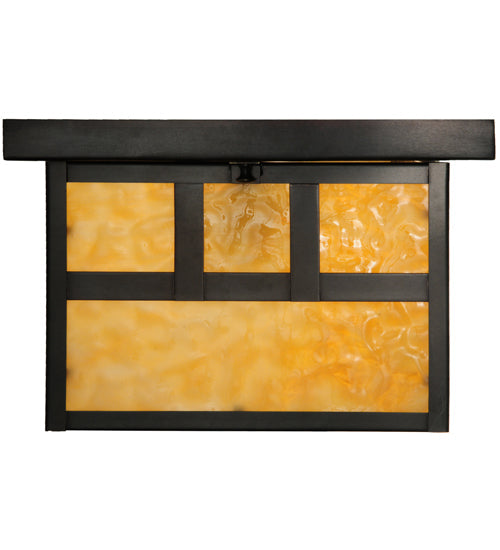 Meyda Lighting Hyde Park 22" 2-Light Craftsman Brown Double Bar Mission Flush Mount Light With Beige Art Shade Glass