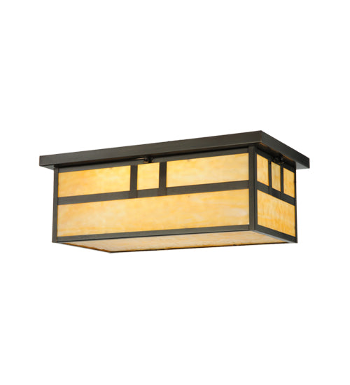 Meyda Lighting Hyde Park 22" 2-Light Craftsman Brown Double Bar Mission Flush Mount Light With Beige Art Shade Glass