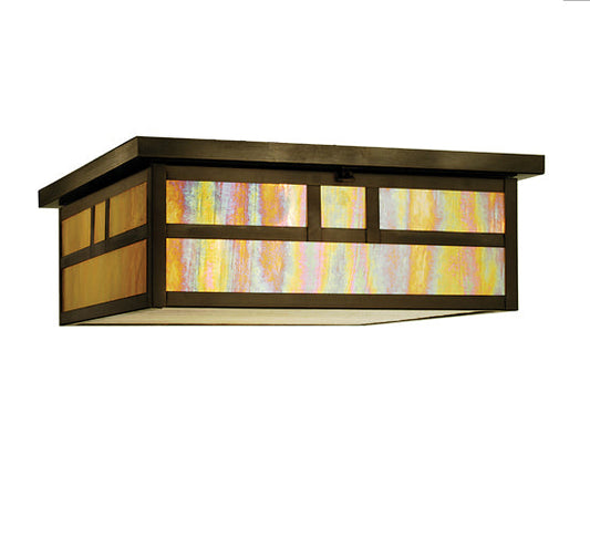 Meyda Lighting Hyde Park 22" 2-Light Craftsman Brown Double Bar Mission Flush Mount Light With Beige Iridescent Shade Glass