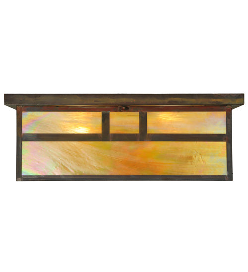 Meyda Lighting Hyde Park 22" 2-Light Vintage Copper Double Bar Mission Flush Mount Light With Beige Iridescent Shade Glass