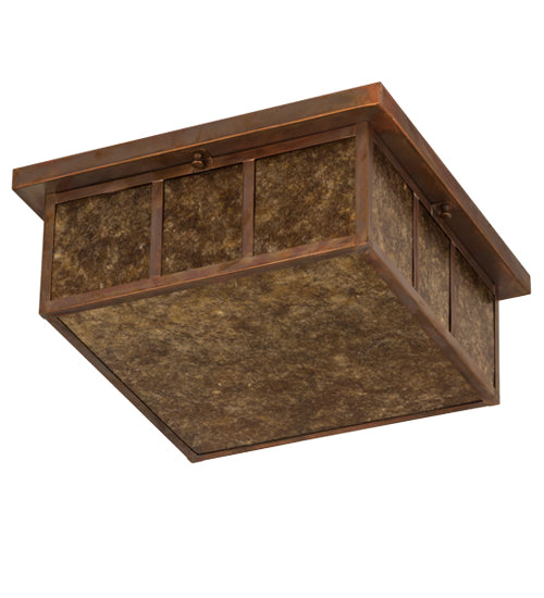Meyda Lighting Hyde Park 23" 2-Light Vintage Copper Double Bar Mission Flush Mount Light With Amber Mica Shade Glass