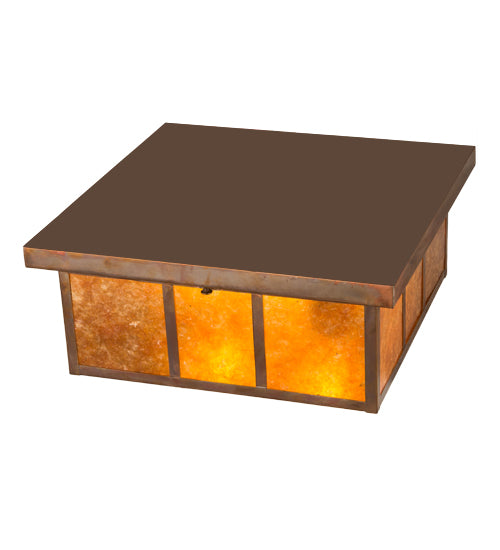 Meyda Lighting Hyde Park 23" 2-Light Vintage Copper Double Bar Mission Flush Mount Light With Amber Mica Shade Glass