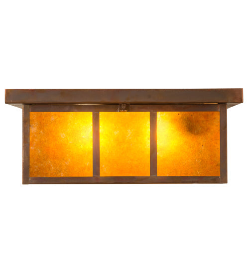 Meyda Lighting Hyde Park 23" 2-Light Vintage Copper Double Bar Mission Flush Mount Light With Amber Mica Shade Glass