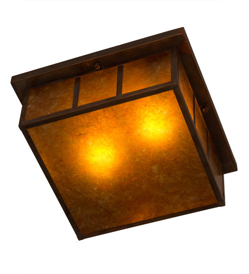 Meyda Lighting Hyde Park 23" 2-Light Vintage Copper Double Bar Mission Flush Mount Light With Amber Mica Shade Glass