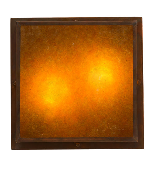 Meyda Lighting Hyde Park 23" 2-Light Vintage Copper Double Bar Mission Flush Mount Light With Amber Mica Shade Glass