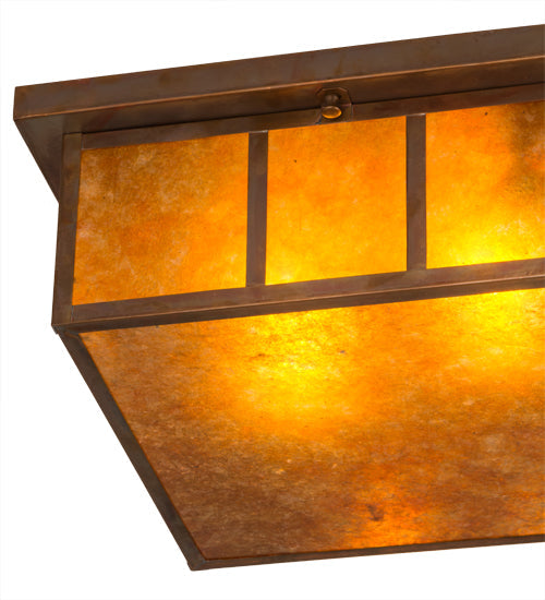 Meyda Lighting Hyde Park 23" 2-Light Vintage Copper Double Bar Mission Flush Mount Light With Amber Mica Shade Glass