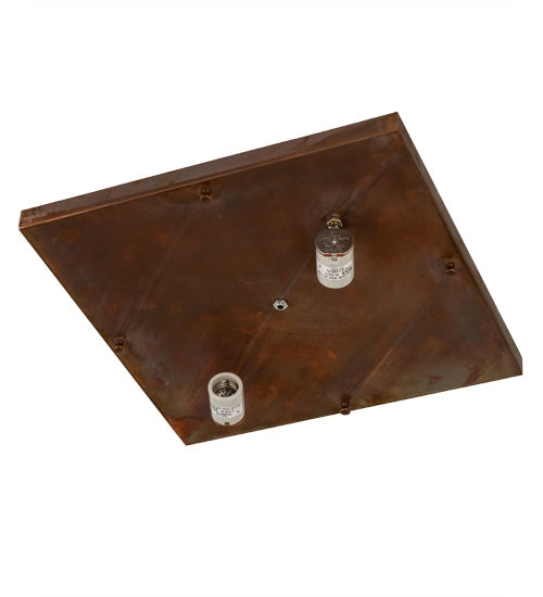 Meyda Lighting Hyde Park 23" 2-Light Vintage Copper Double Bar Mission Flush Mount Light With Amber Mica Shade Glass