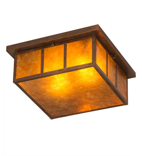 Meyda Lighting Hyde Park 23" 2-Light Vintage Copper Double Bar Mission Flush Mount Light With Amber Mica Shade Glass