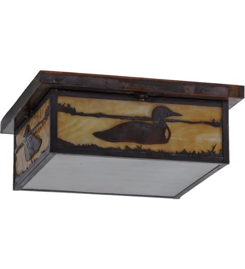 Meyda Lighting Hyde Park 23" 2-Light Vintage Copper Loon Flush Mount Light With Frosted Seeded & Beige Art Shade Glass