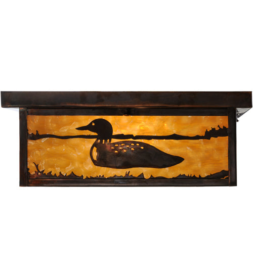 Meyda Lighting Hyde Park 23" 2-Light Vintage Copper Loon Flush Mount Light With Frosted Seeded & Beige Art Shade Glass